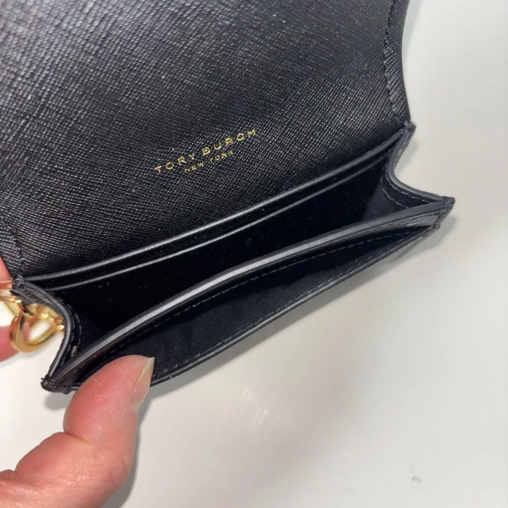 Tory Burch Emerson Flap Card Case Key Ring Coin Pouch Wallet Black . Saffiano l - Picture 4 of 6